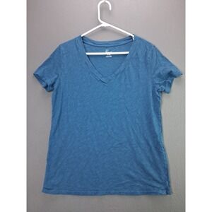 Felina T-Shirt V-Neck Slub Knit XL Blue Short Sleeve Casual Basic Tee